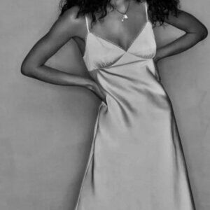 Aritzia Sunday Best Rae Midi Slip Satin Dress Black Size Large